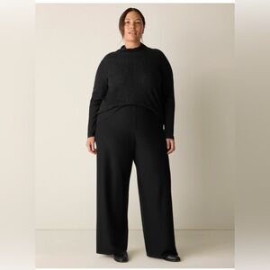 NWT Eileen Fisher Black Pull On Pants Washable Stretch Crepe Wide Leg Size XL